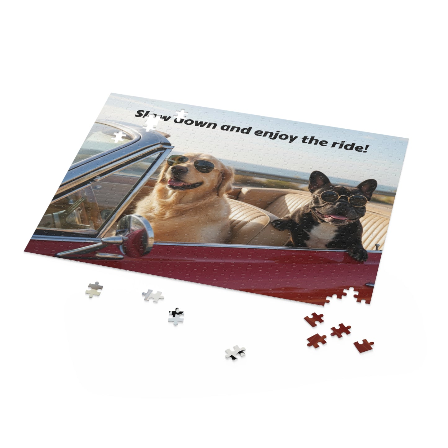 Goldie & Frenchie 'Slow Down and Enjoy the Ride' Puzzle - 120/252/500 - Piece Jigsaw Puzzle