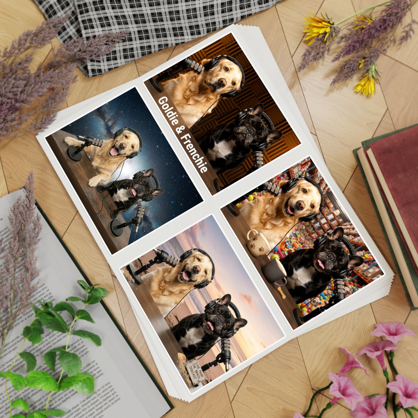 Goldie & Frenchie Sticker Sheet 40 Pack — 10 sheets of 4 stickers per sheet - Best Selling Designs