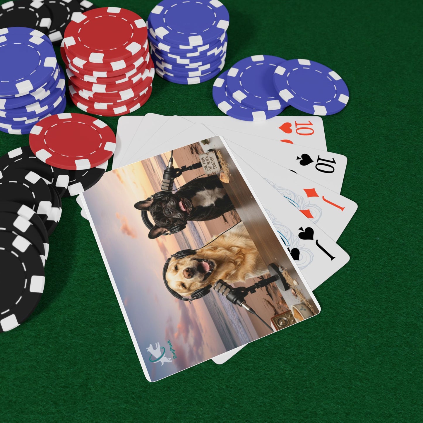 Goldie & Frenchie Broadcasting on the Beach - Poker Playing Cards