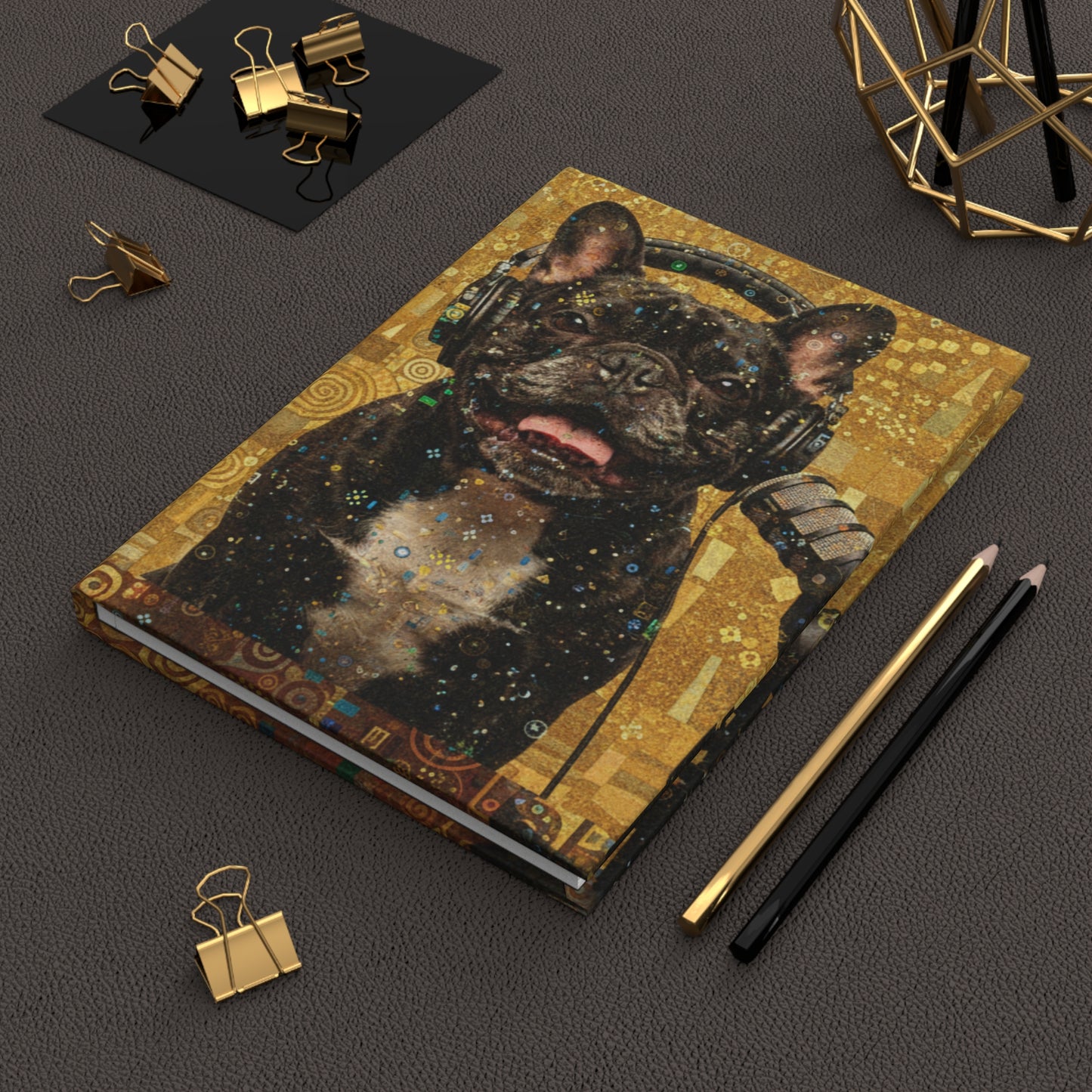 Goldie & Frenchie - Klimt-Inspired Hard Cover Notebook - Matte, Perforated and Lined pages, (75 papers 150 pages)