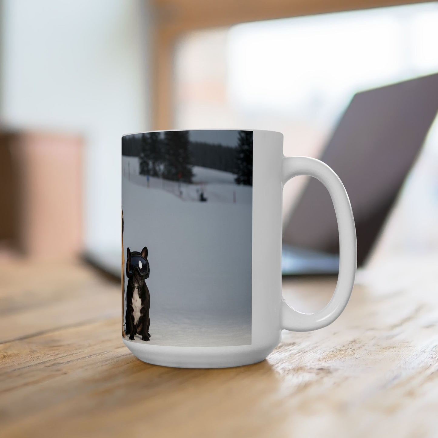 Goldie & Frenchie Hitting the Slopes — Snowboard Day Ski Mug for Dog Lovers (11oz/15oz)