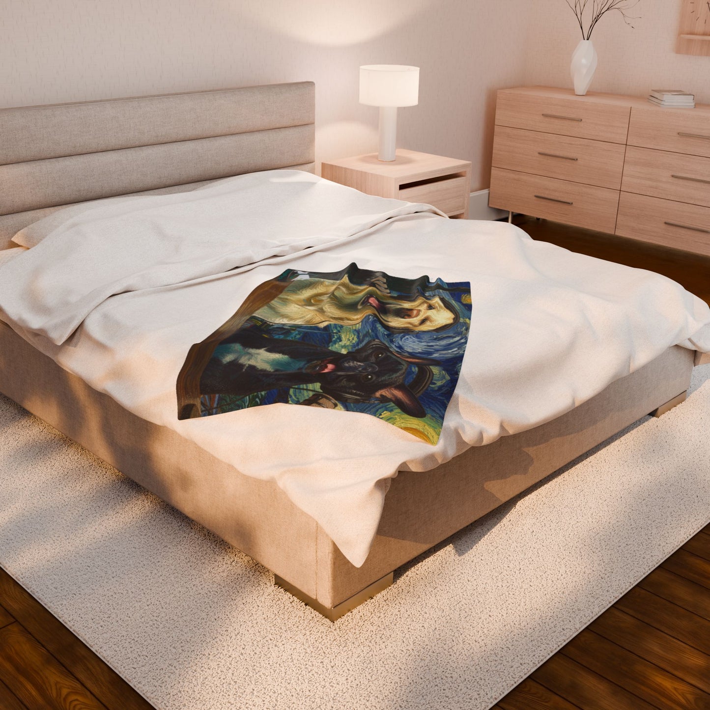 Goldie & Frenchie 'Starry Night' - Velveteen MicroPlush Blanket — Inspired by Van Gogh