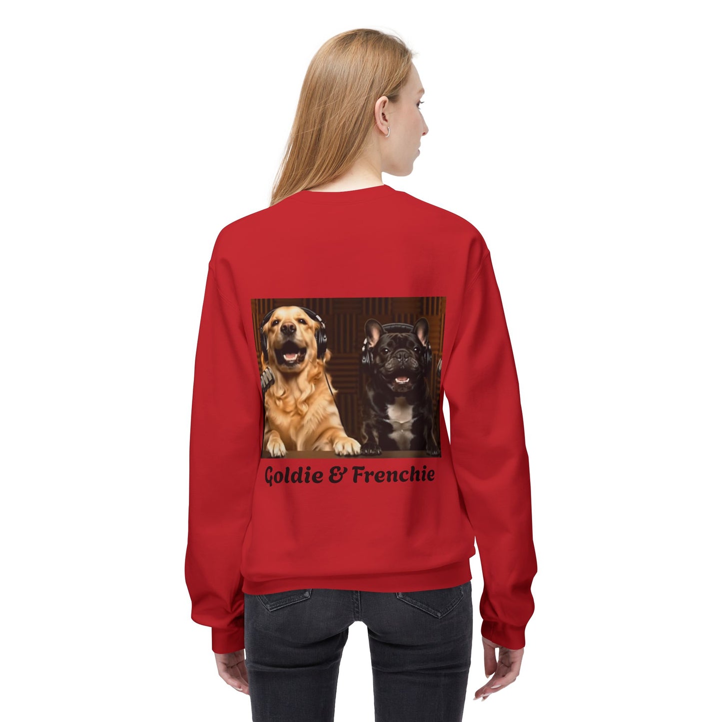 Goldie & Frenchie Laughing Behind Your Back Softstyle Crewneck with DogPack Logo