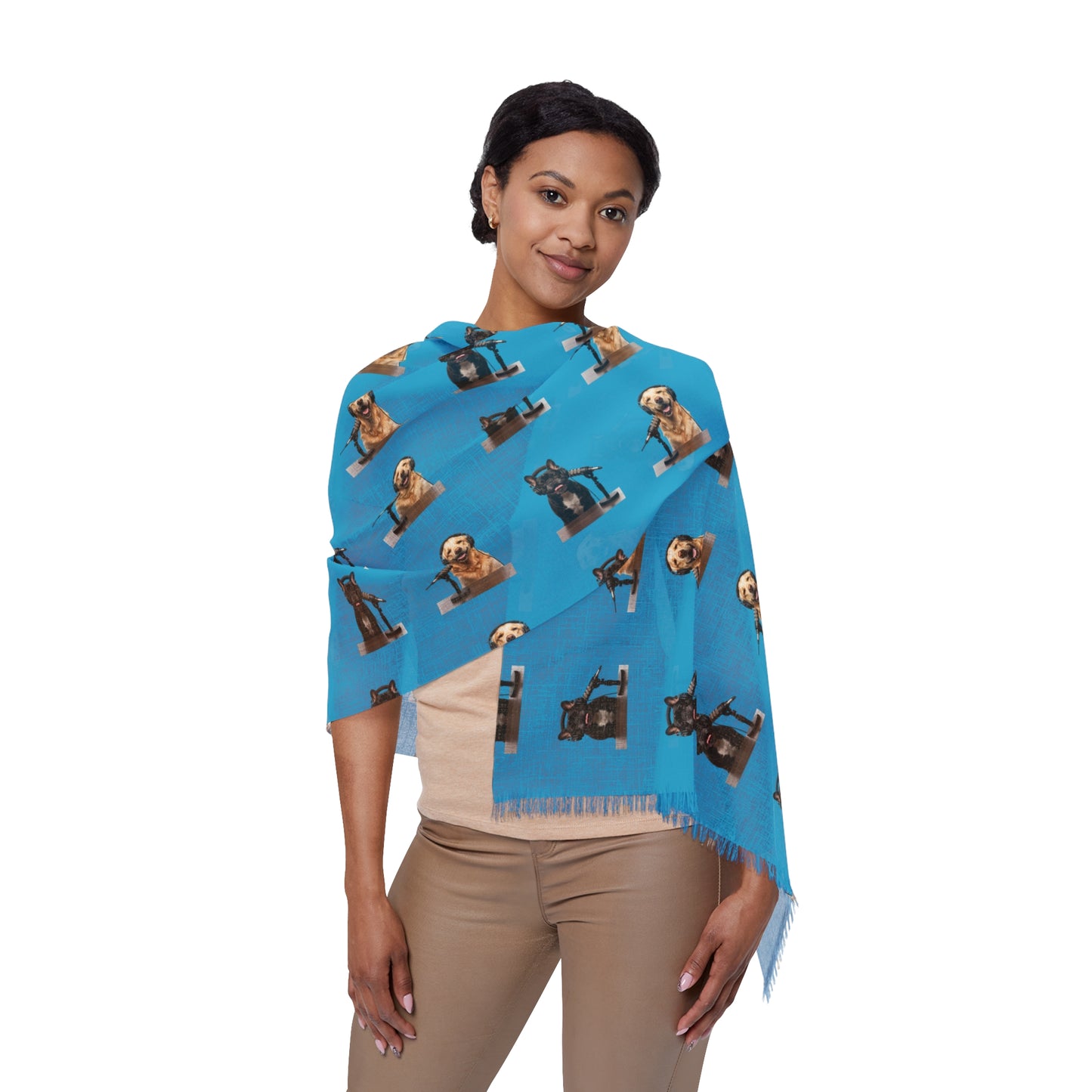 Goldie & Frenchie Lightweight Pattern Scarf in Turquoise— Perfect for All Seasons