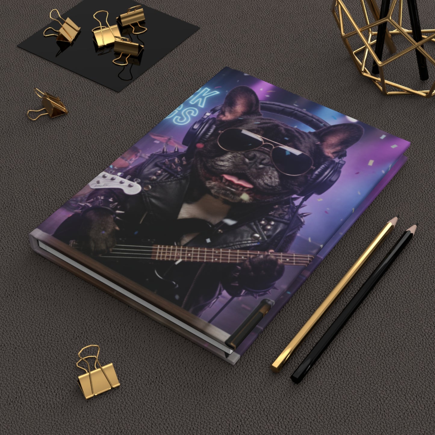 Goldie & Frenchie - Rock Dogs Hard Cover Notebook - Matte, Perforated and Lined pages, (75 papers 150 pages)