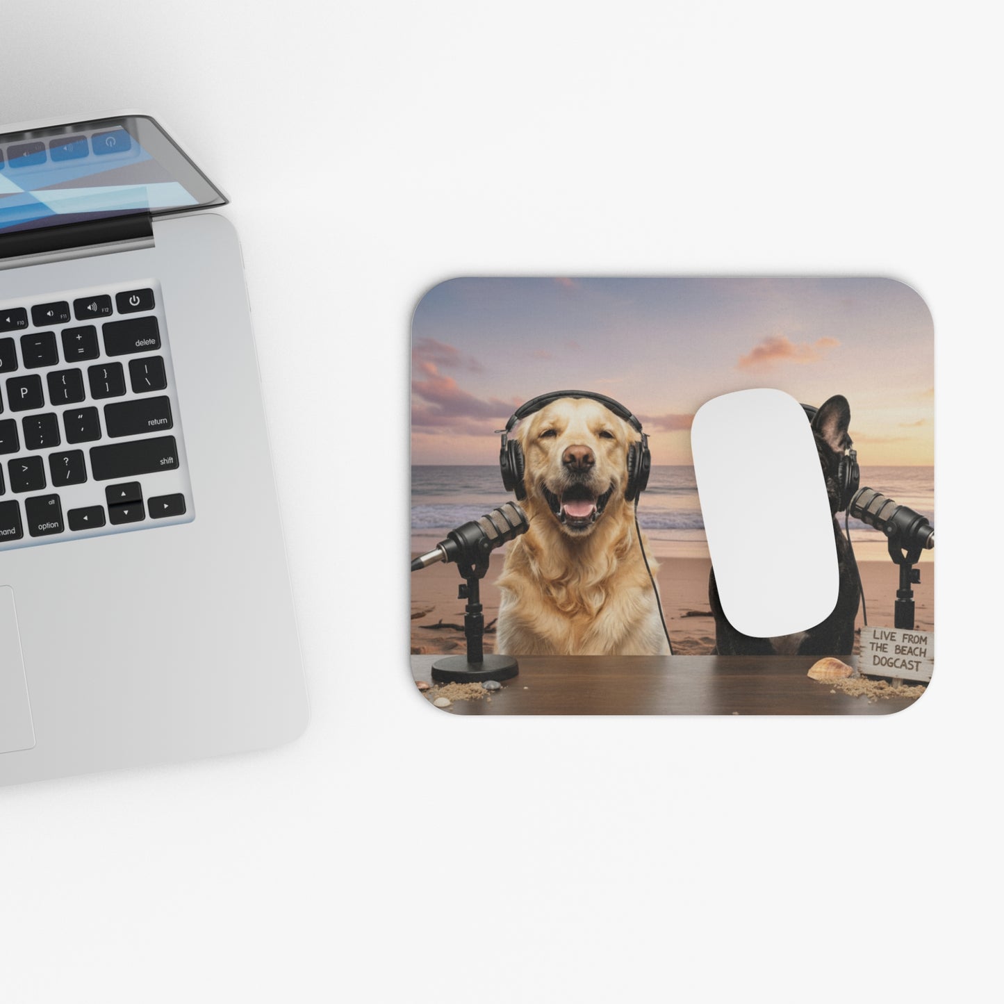 Goldie & Frenchie Working on the Beach Mousepad