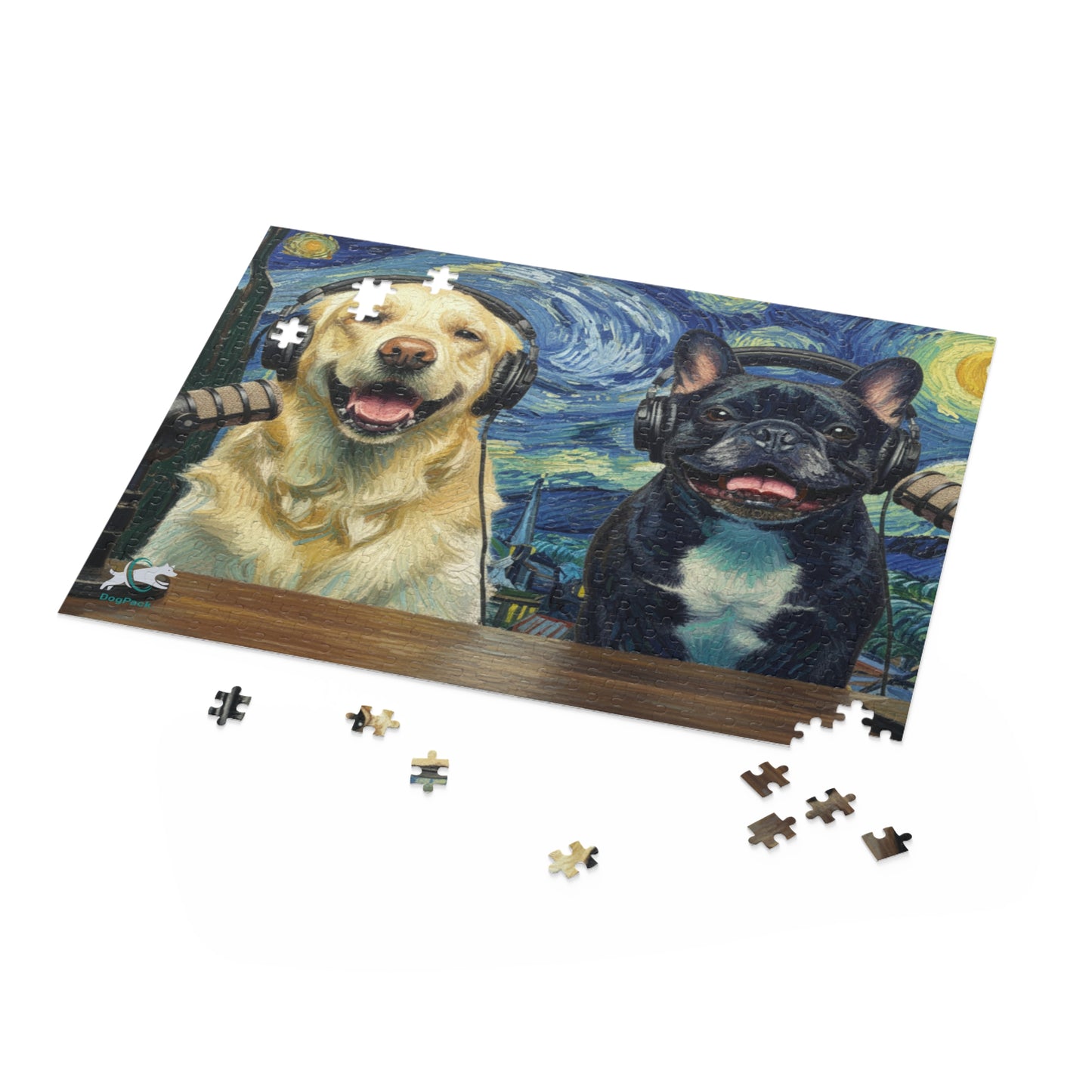 Goldie & Frenchie 'Starry Night' Van Gogh Inspired Puzzle — 120/252/500 - Piece Jigsaw Puzzle