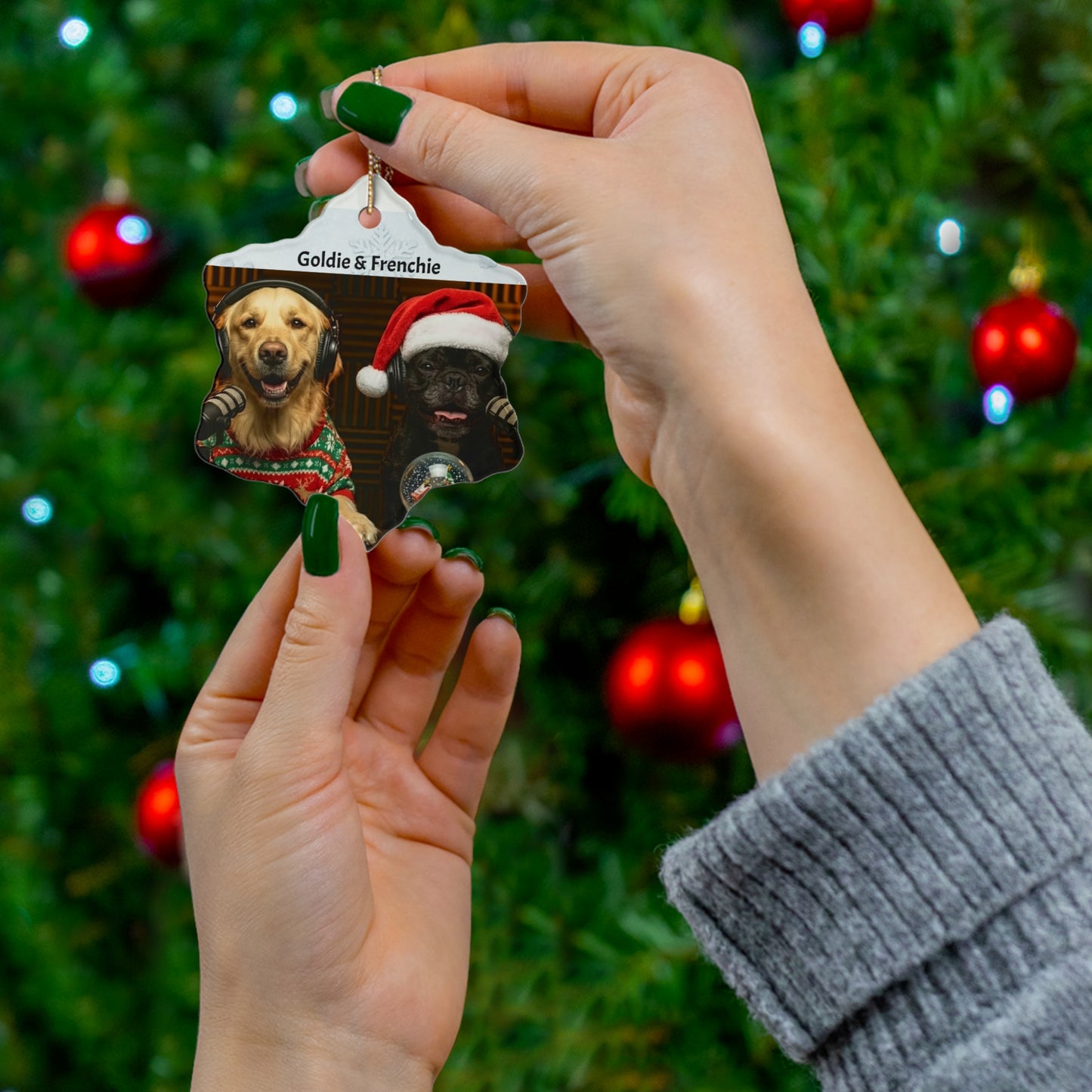 Goldie & Frenchie Christmas Ceramic Ornament