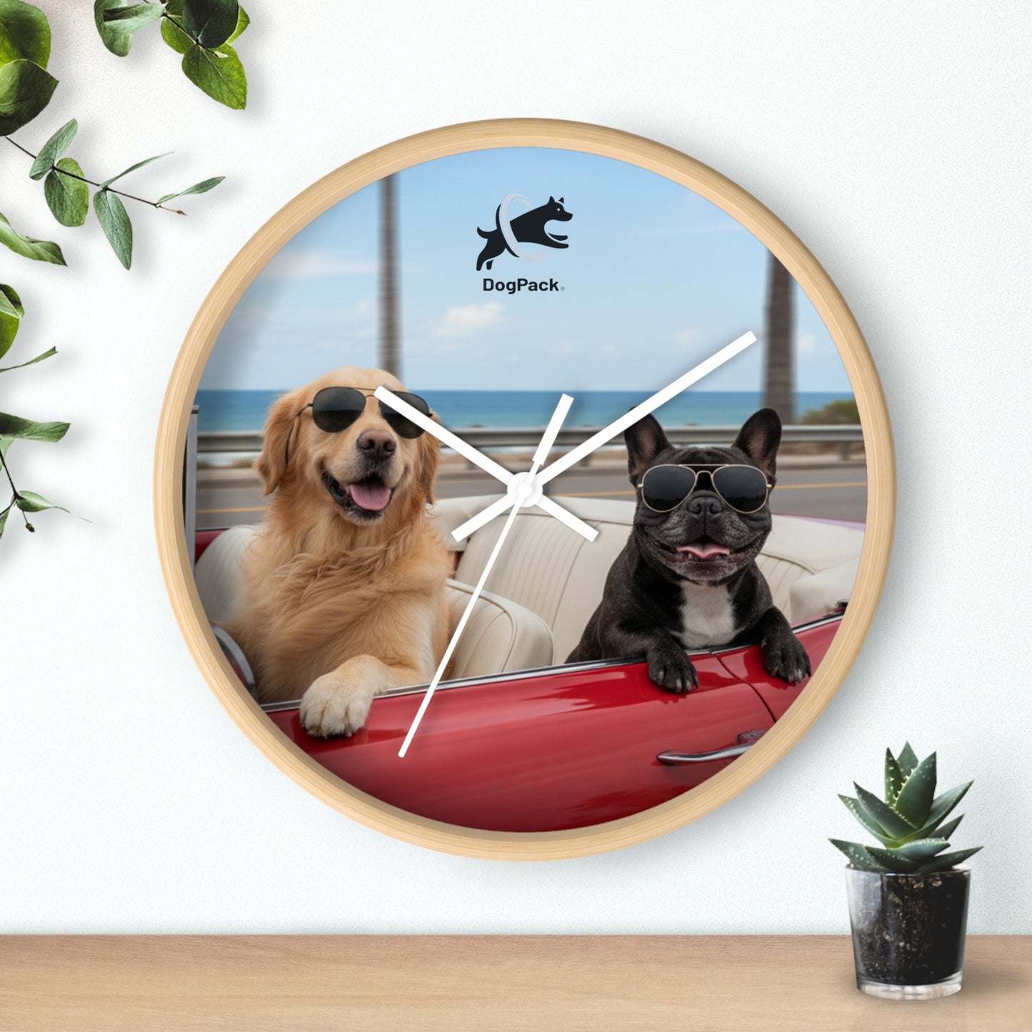 Goldie & Frenchie 'Cruising on the Beach' Wall Clock