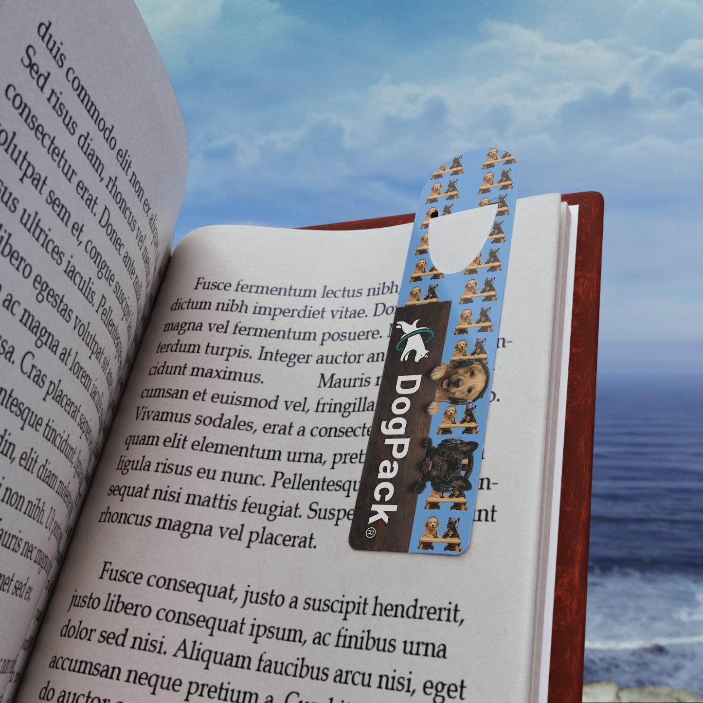 Goldie & Frenchie by DogPack Metal Bookmark in Light Blue — Puppy Pattern Bookmark for Dog Lovers