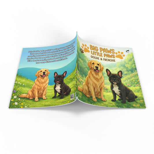 Goldie & Frenchie Toddler Softcover Book — "Big Paws, Little Paws"