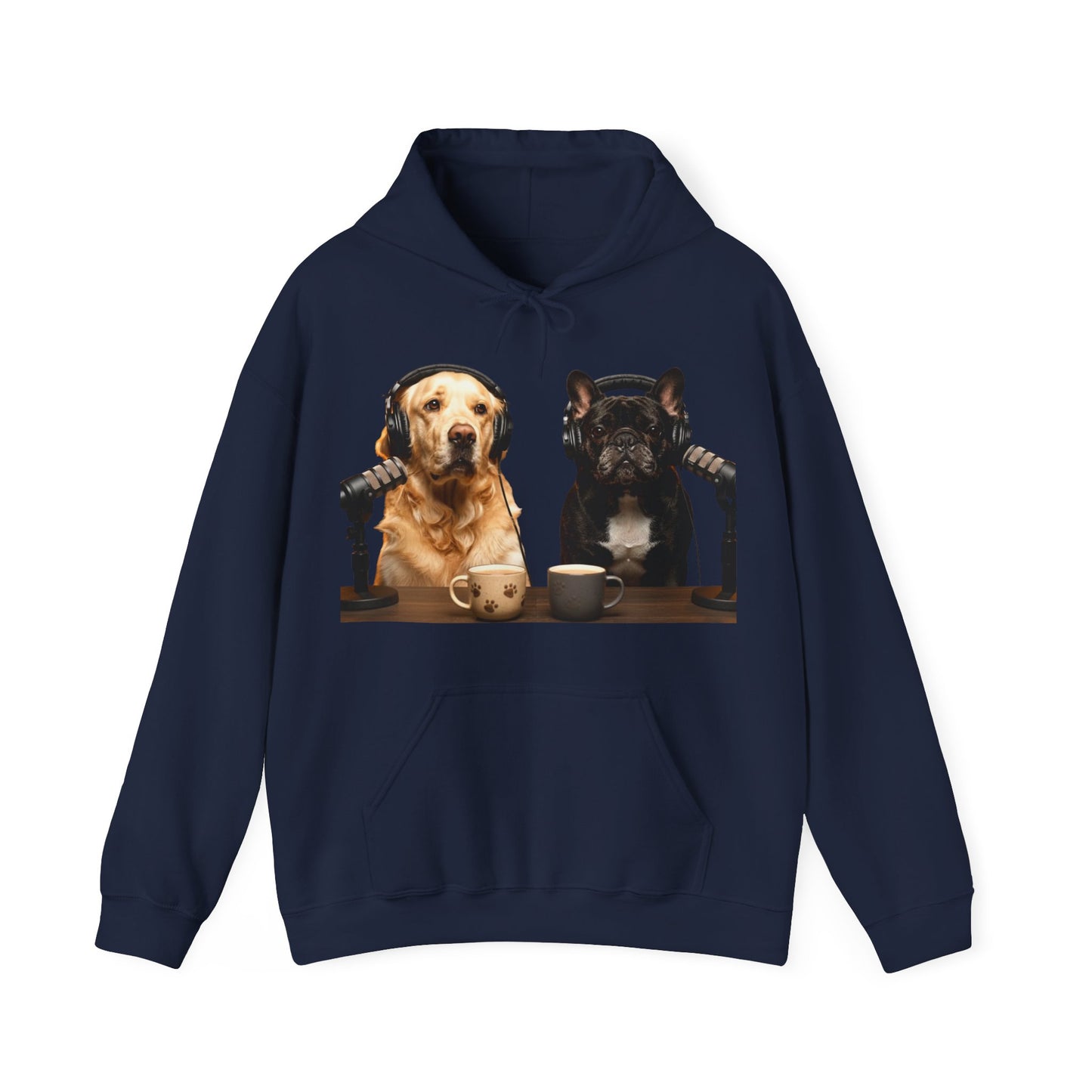 Goldie & Frenchie Dog Podcast with Coffee Mugs Hoodie — Front & Back Print - Ships from United Kingdom