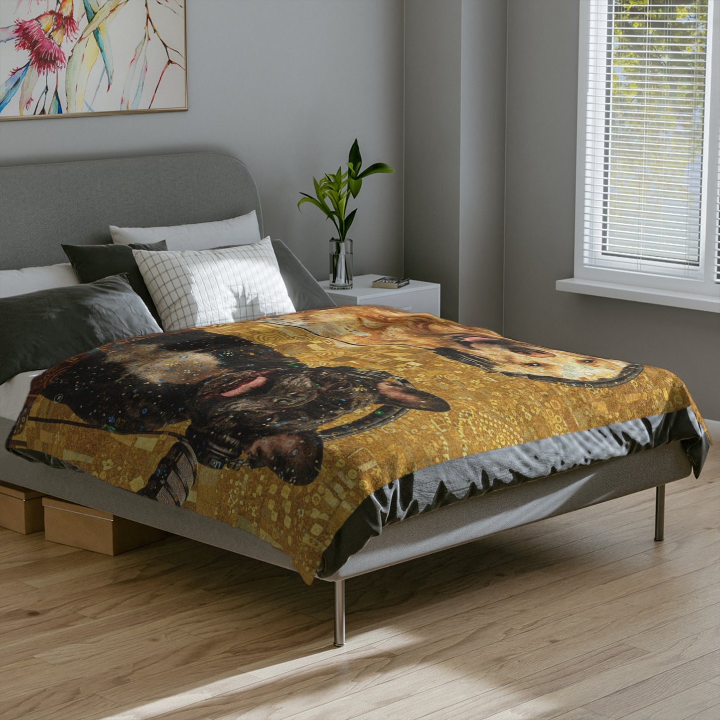 Goldie & Frenchie Klimt Style Velveteen Microfiber Blanket
