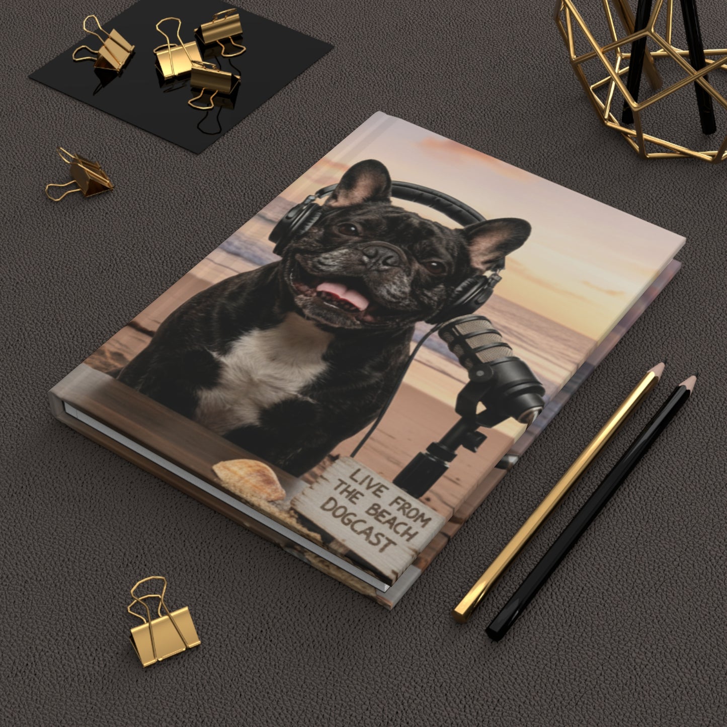 Goldie & Frenchie 'Working on the Beach' Hardcover Journal
