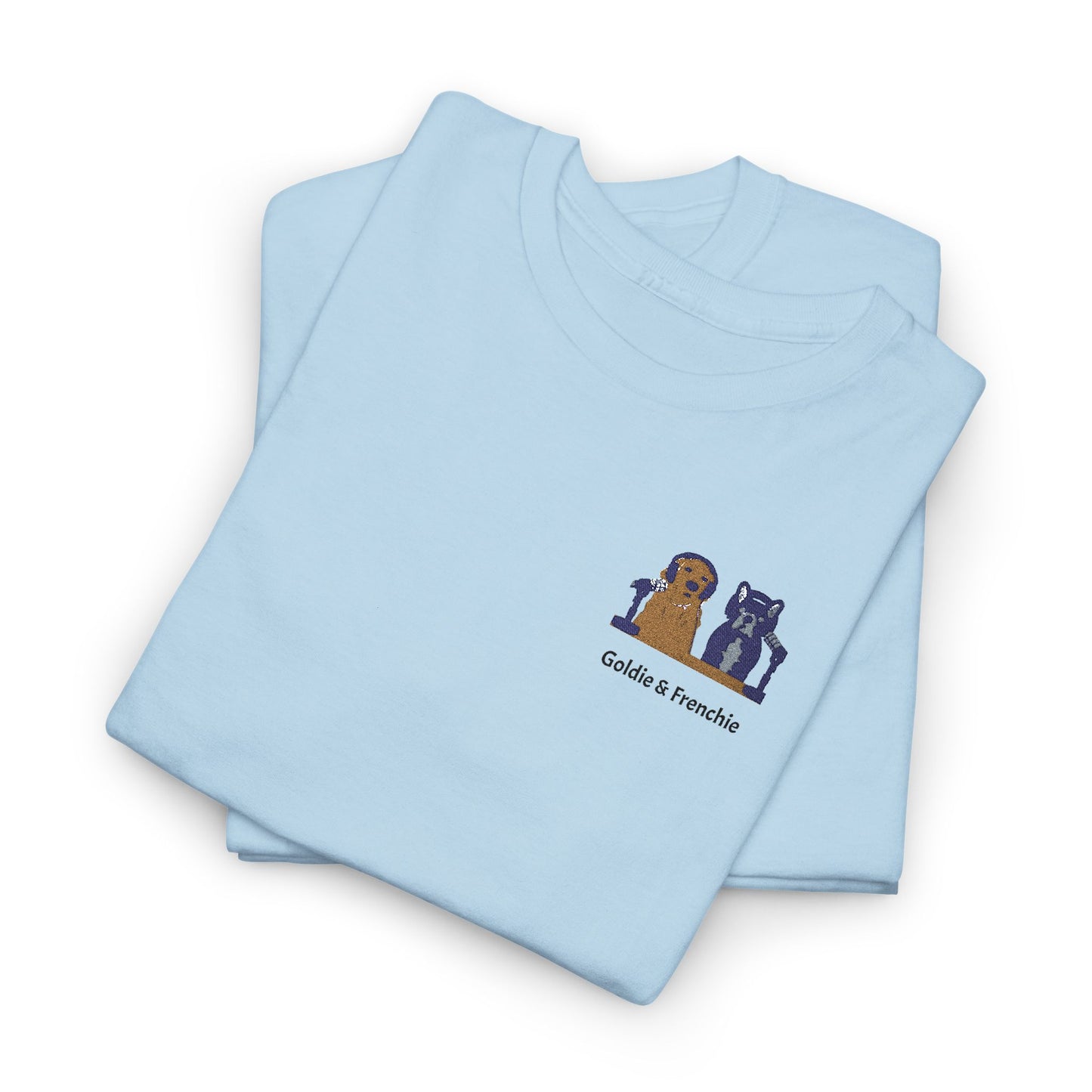 Goldie & Frenchie Embroidered Patch T-Shirt with DogPack Sleeve Logo - Colorway variations #3