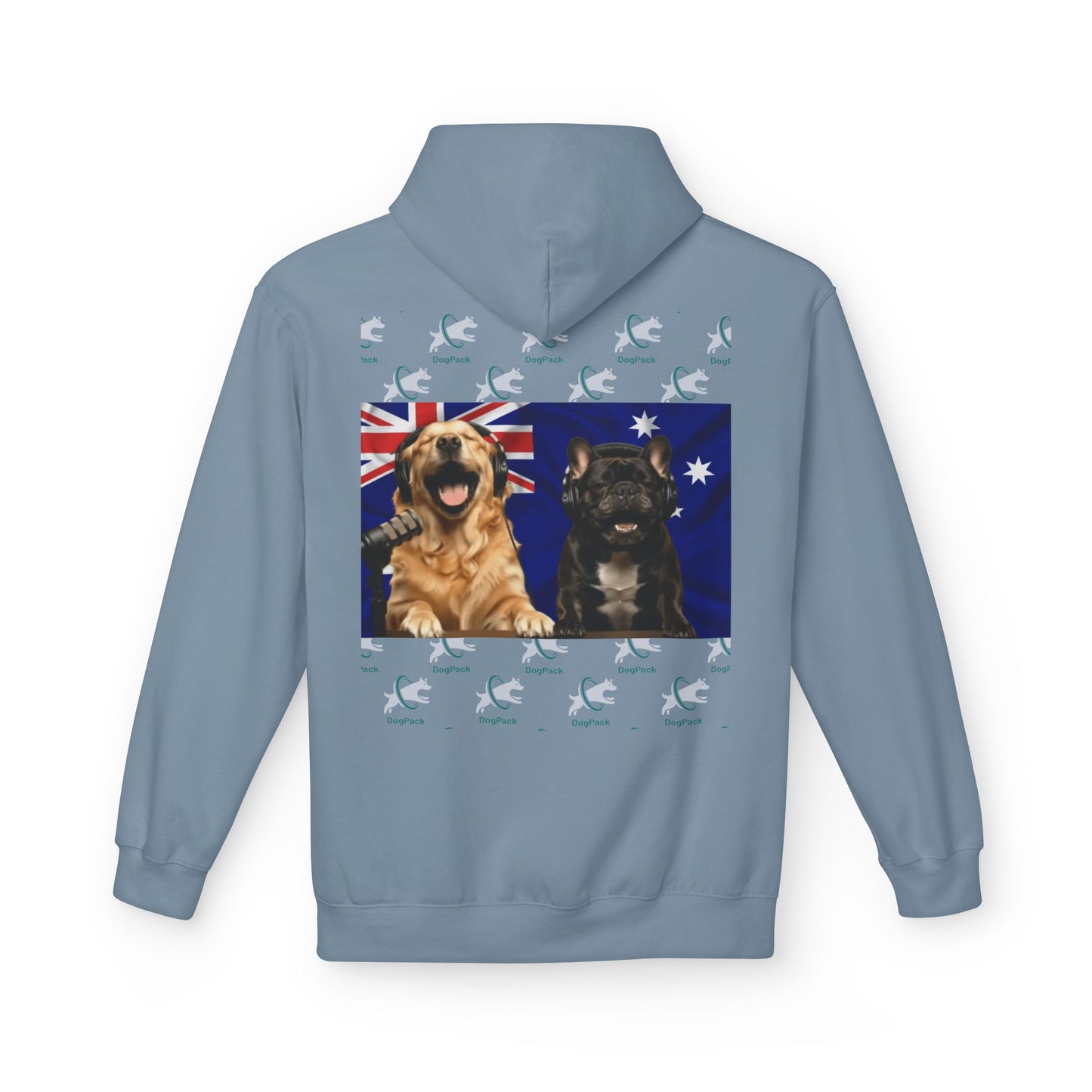 Goldie & Frenchie Repeating Pattern with Australia Flag Hoodie — Front & Back Print - Ships from Australia + New Zealand