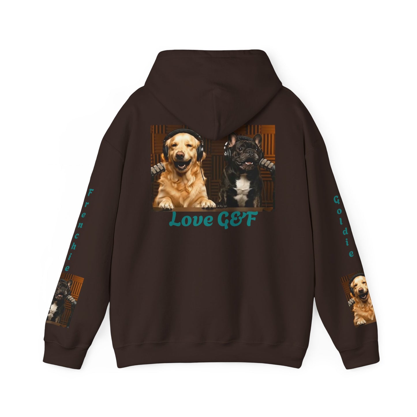 Goldie & Frenchie Hoodie — "Love G&F" Back and Front