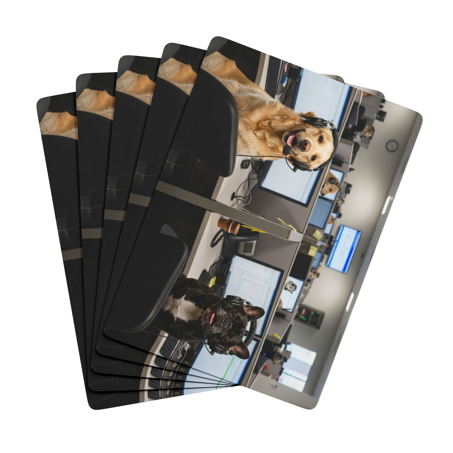 Goldie & Frenchie In the Call Center Playing Cards