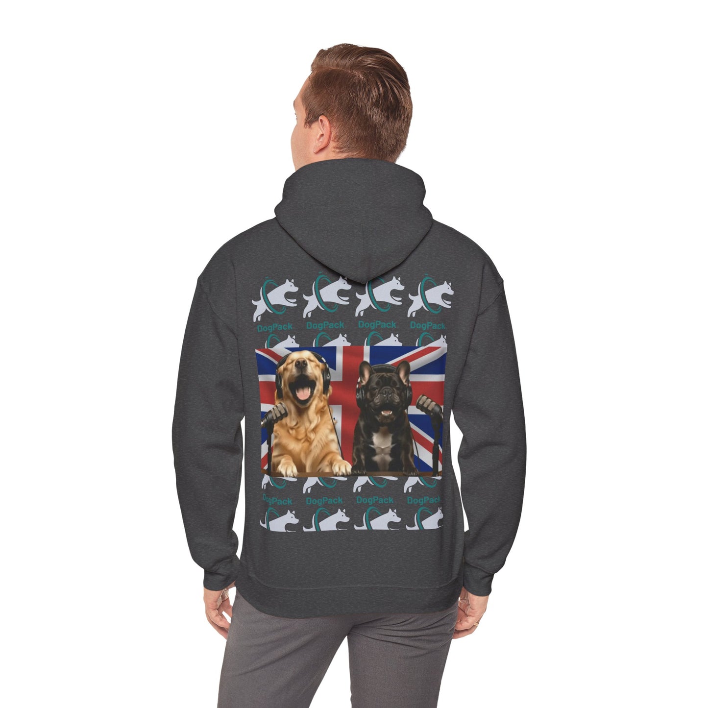 Goldie & Frenchie Repeating Pattern with UK Flag Hoodie — Front & Back Print - Ships from United Kingdom