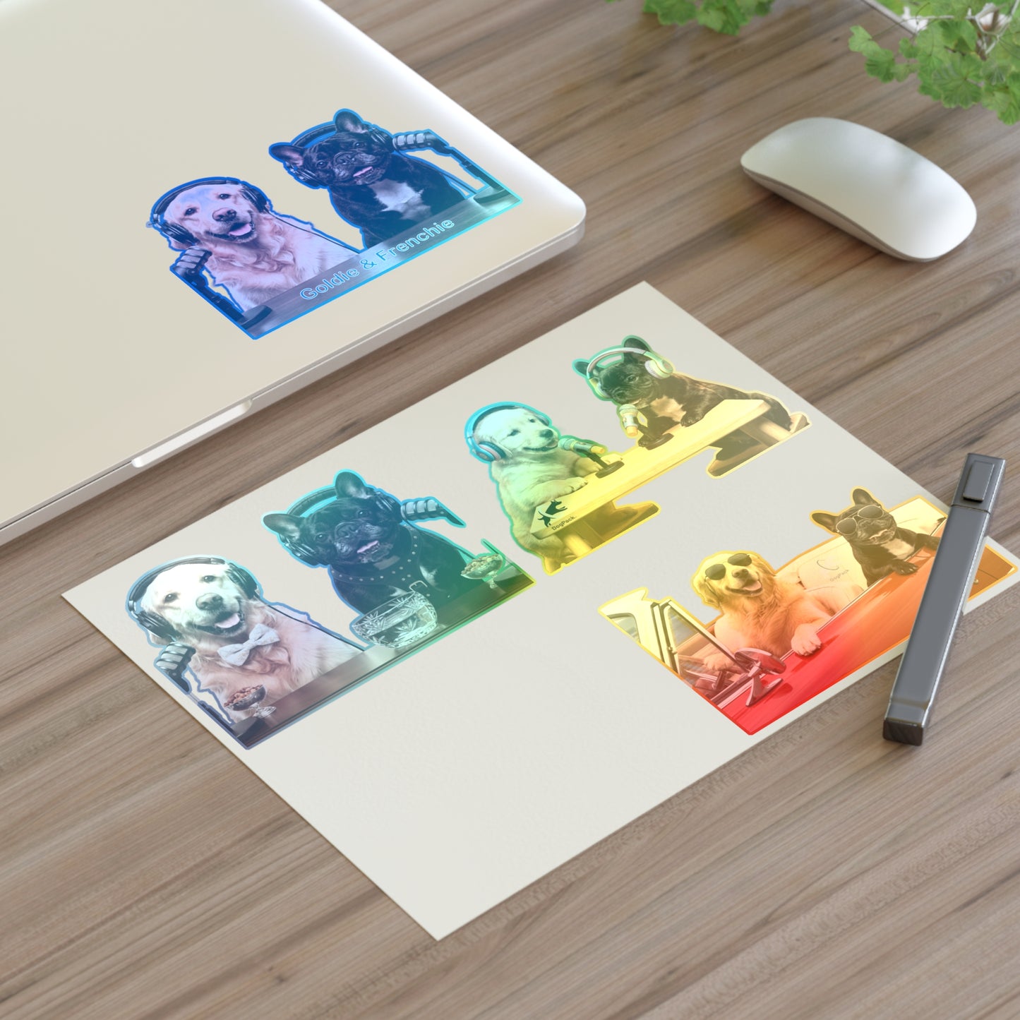 Goldie & Frenchie — Sheet of 4 Popular Stickers , Fancy, Puppies, Classic, Driving