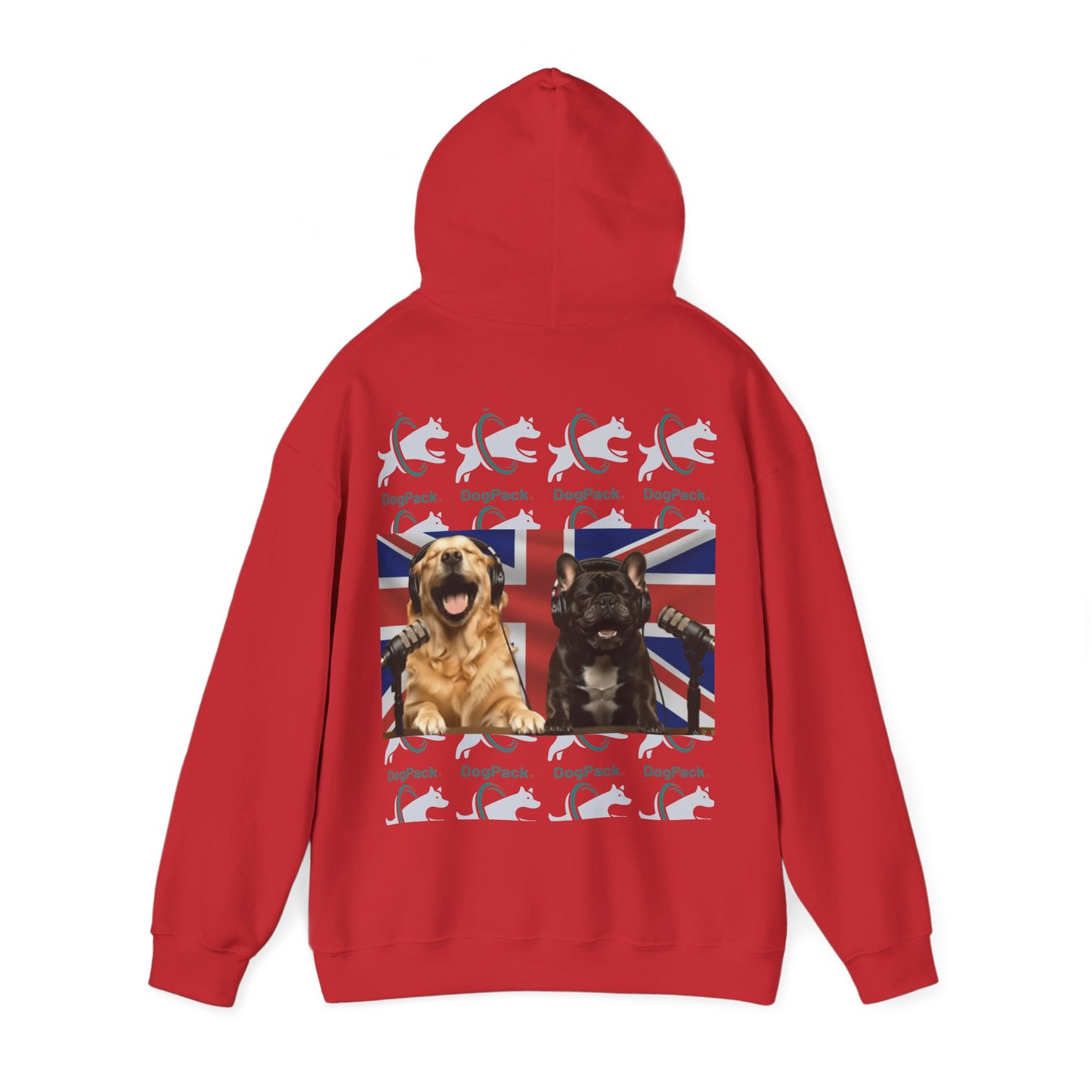 Goldie & Frenchie Repeating Pattern with UK Flag Hoodie — Front & Back Print - Ships from United Kingdom