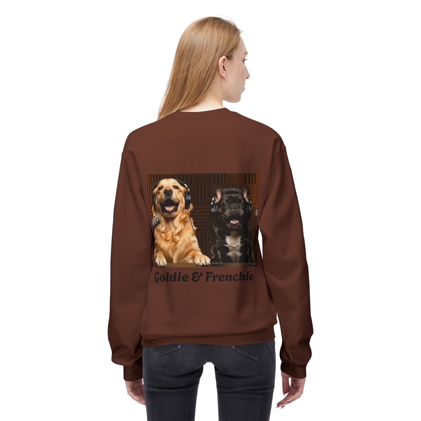 Goldie & Frenchie Laughing Behind Your Back Softstyle Crewneck with DogPack Logo