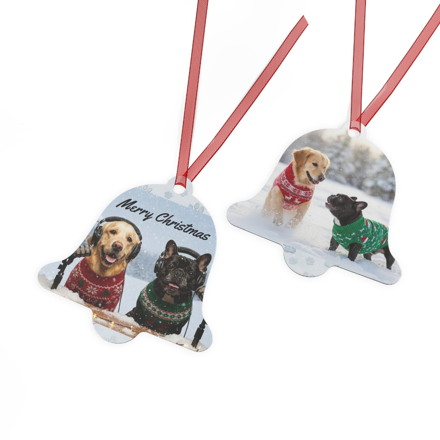 Goldie & Frenchie Metal 2-sided Christmas Ornament