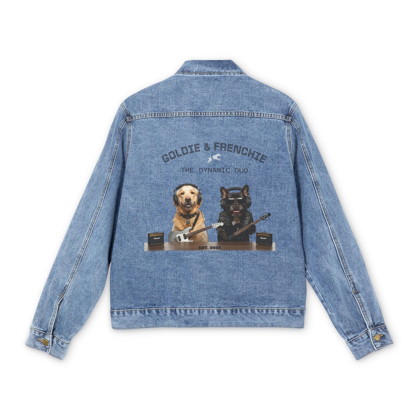 Goldie & Frenchie Denim Jacket — Rock n' Roll Back Print of the Dynamic Duo
