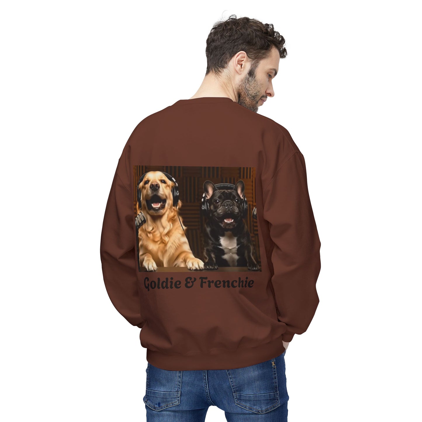 Goldie & Frenchie Laughing Behind Your Back Softstyle Crewneck with DogPack Logo