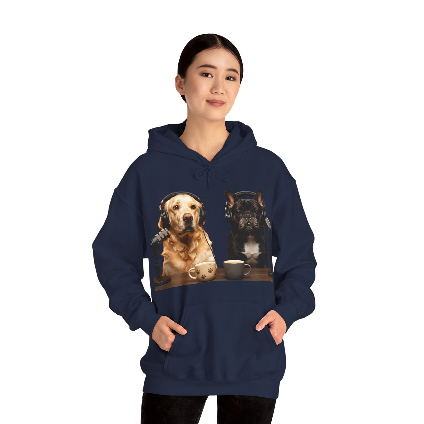 Goldie & Frenchie Dog Podcast with Coffee Mugs Hoodie — Front & Back Print - Ships from United Kingdom