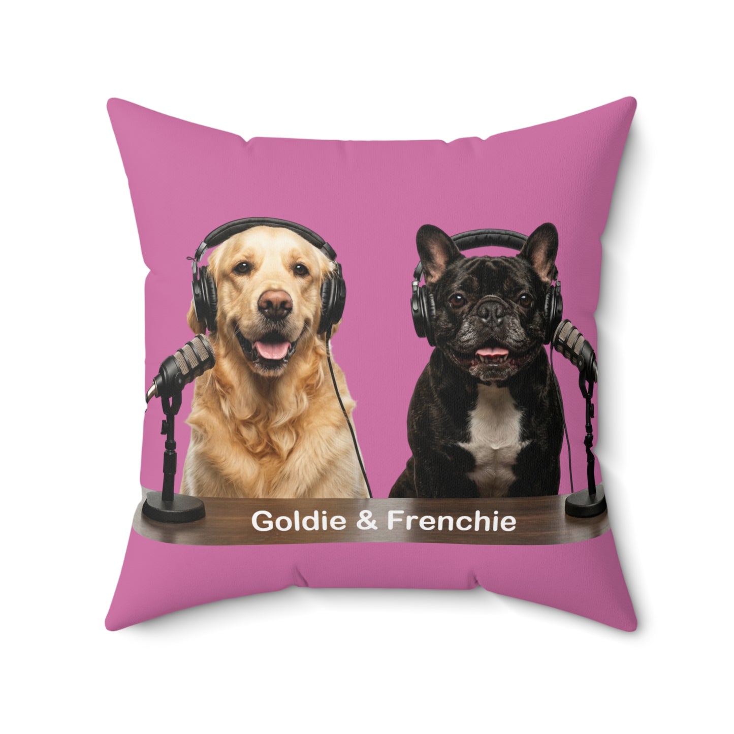 Goldie & Frenchie DogPack Podcast Pillow in Light Pink