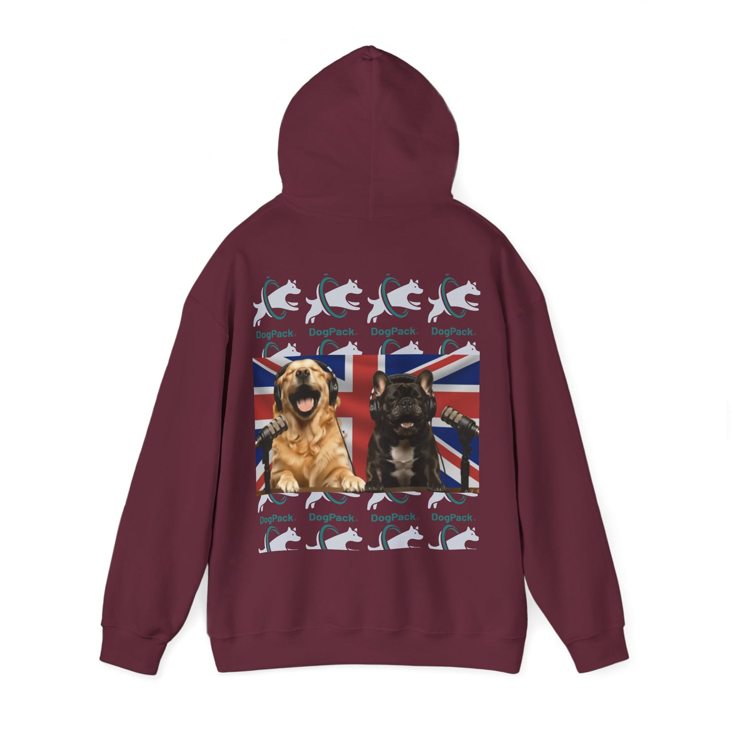Goldie & Frenchie Repeating Pattern with UK Flag Hoodie — Front & Back Print - Ships from United Kingdom