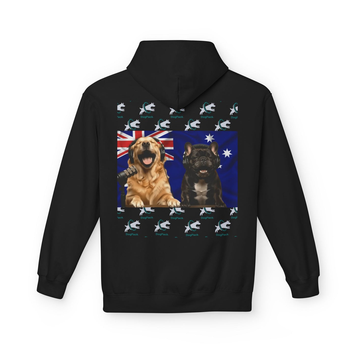 Goldie & Frenchie Repeating Pattern with Australia Flag Hoodie — Front & Back Print - Ships from Australia + New Zealand