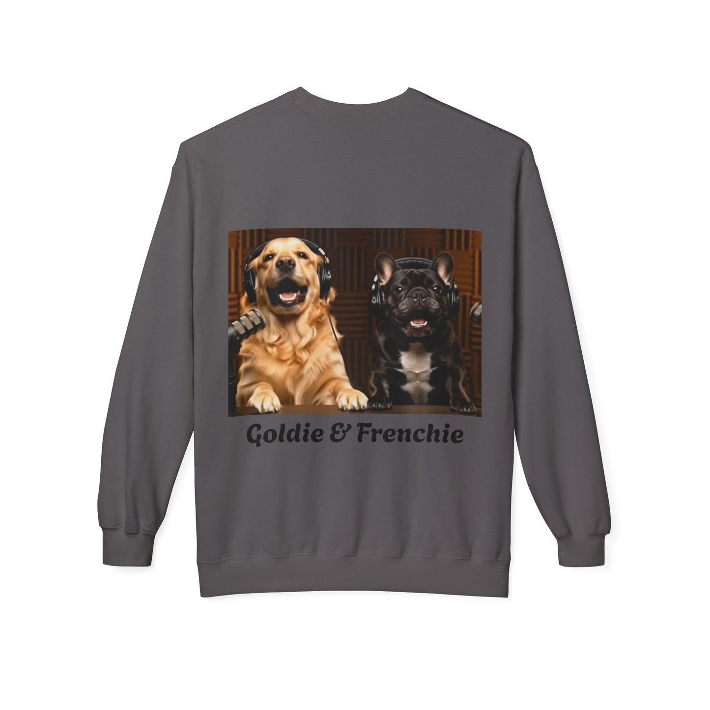 Goldie & Frenchie Laughing Behind Your Back Softstyle Crewneck with DogPack Logo