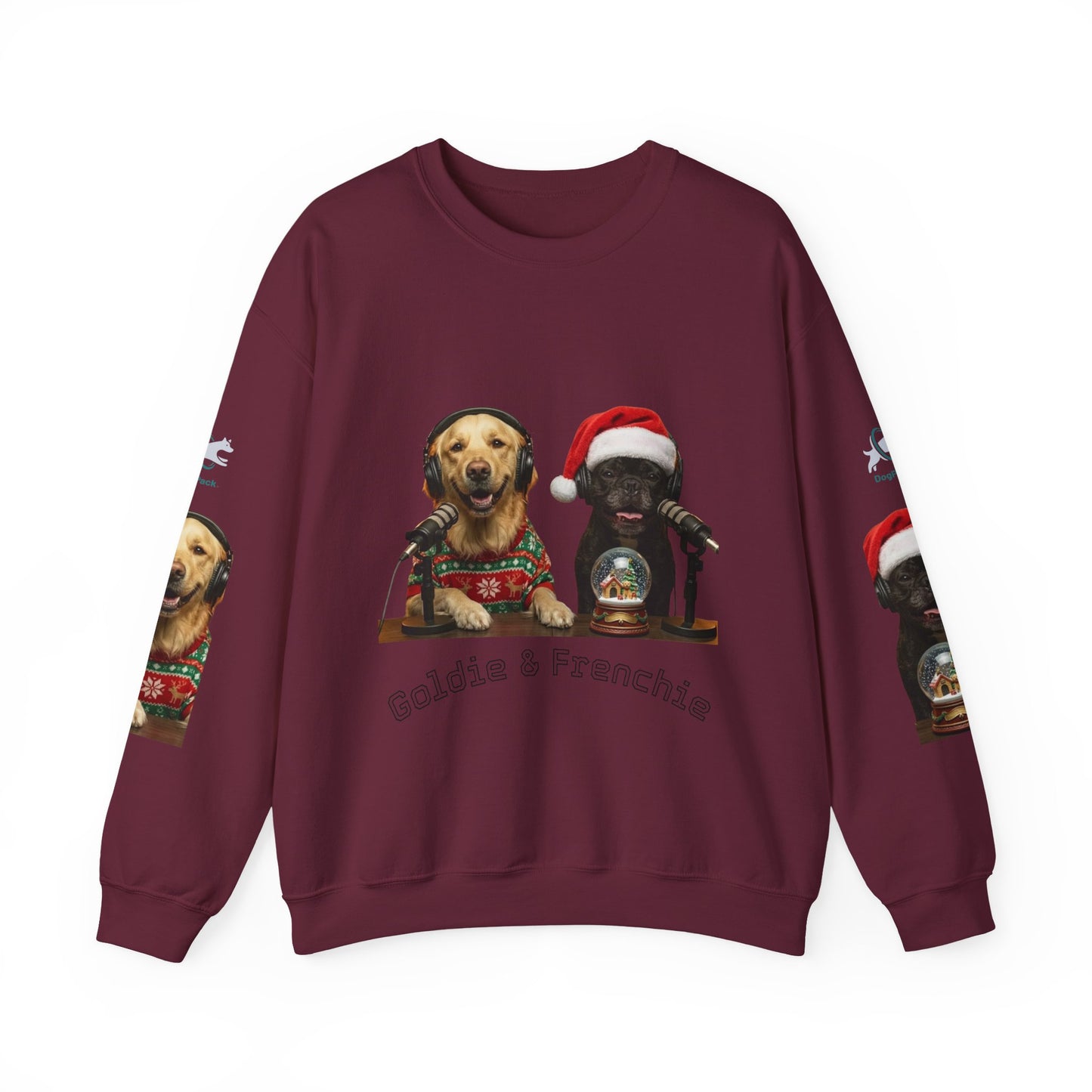 Goldie & Frenchie Christmas Crewneck with G&F sleeves