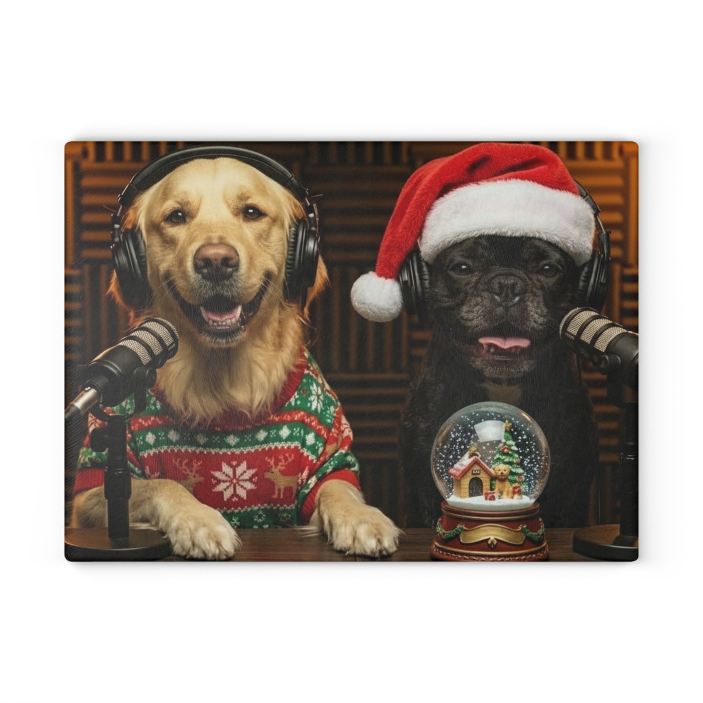 Goldie & Frenchie Christmas Glass Cutting Board