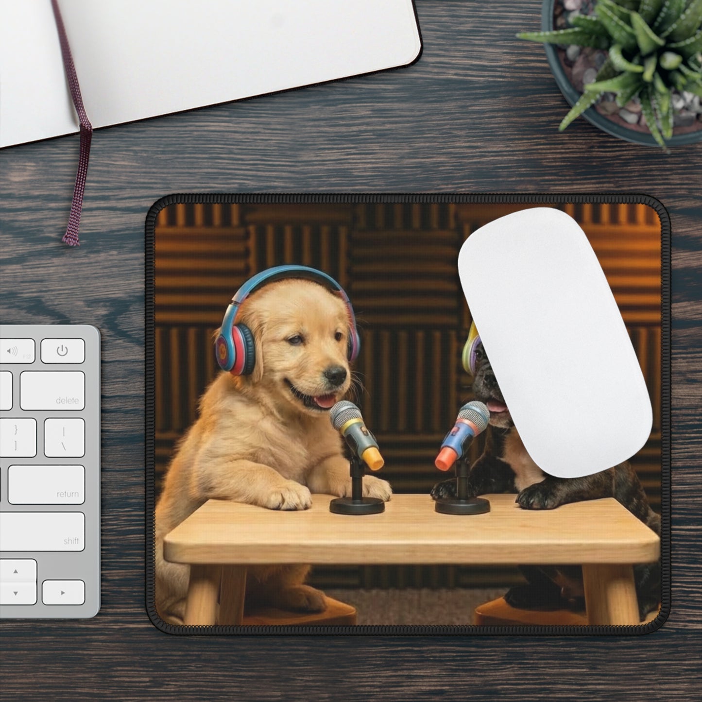 Goldie & Frenchie as Puppies - Cute and Sturdy Podcast Gaming Mouse Pad