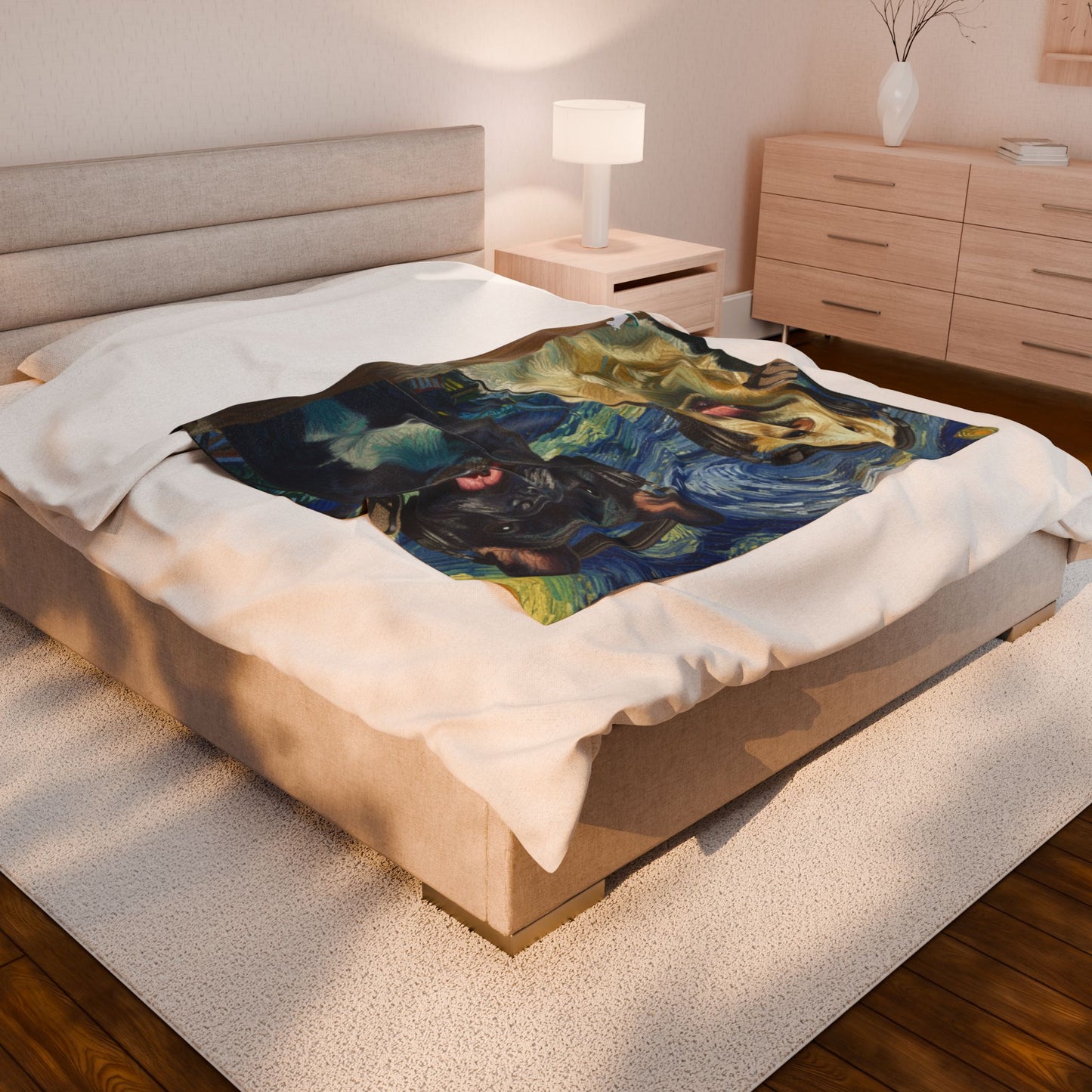 Goldie & Frenchie 'Starry Night' - Velveteen MicroPlush Blanket — Inspired by Van Gogh