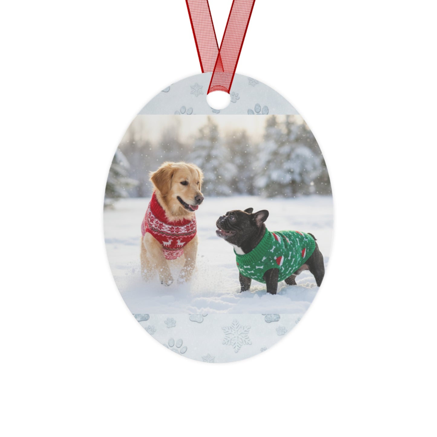 Goldie & Frenchie Metal 2-sided Christmas Ornament