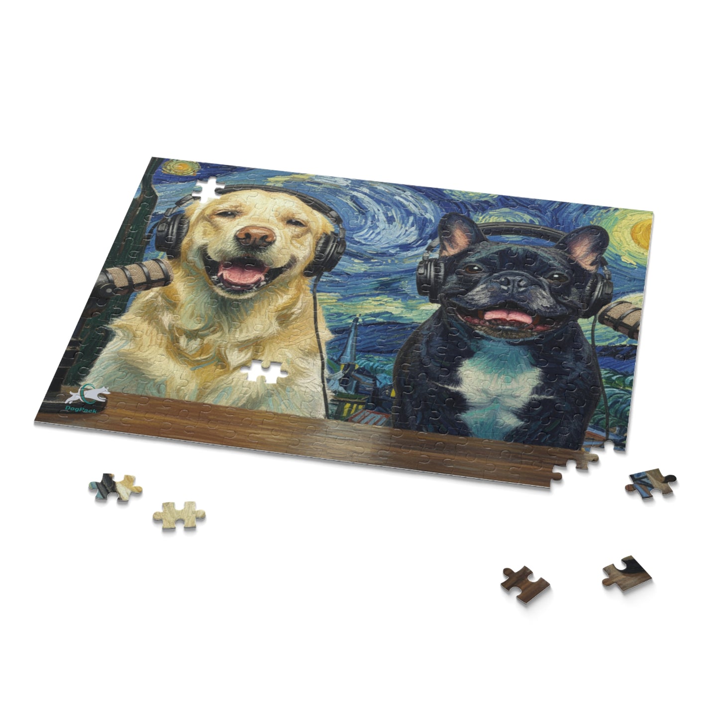 Goldie & Frenchie 'Starry Night' Van Gogh Inspired Puzzle — 120/252/500 - Piece Jigsaw Puzzle