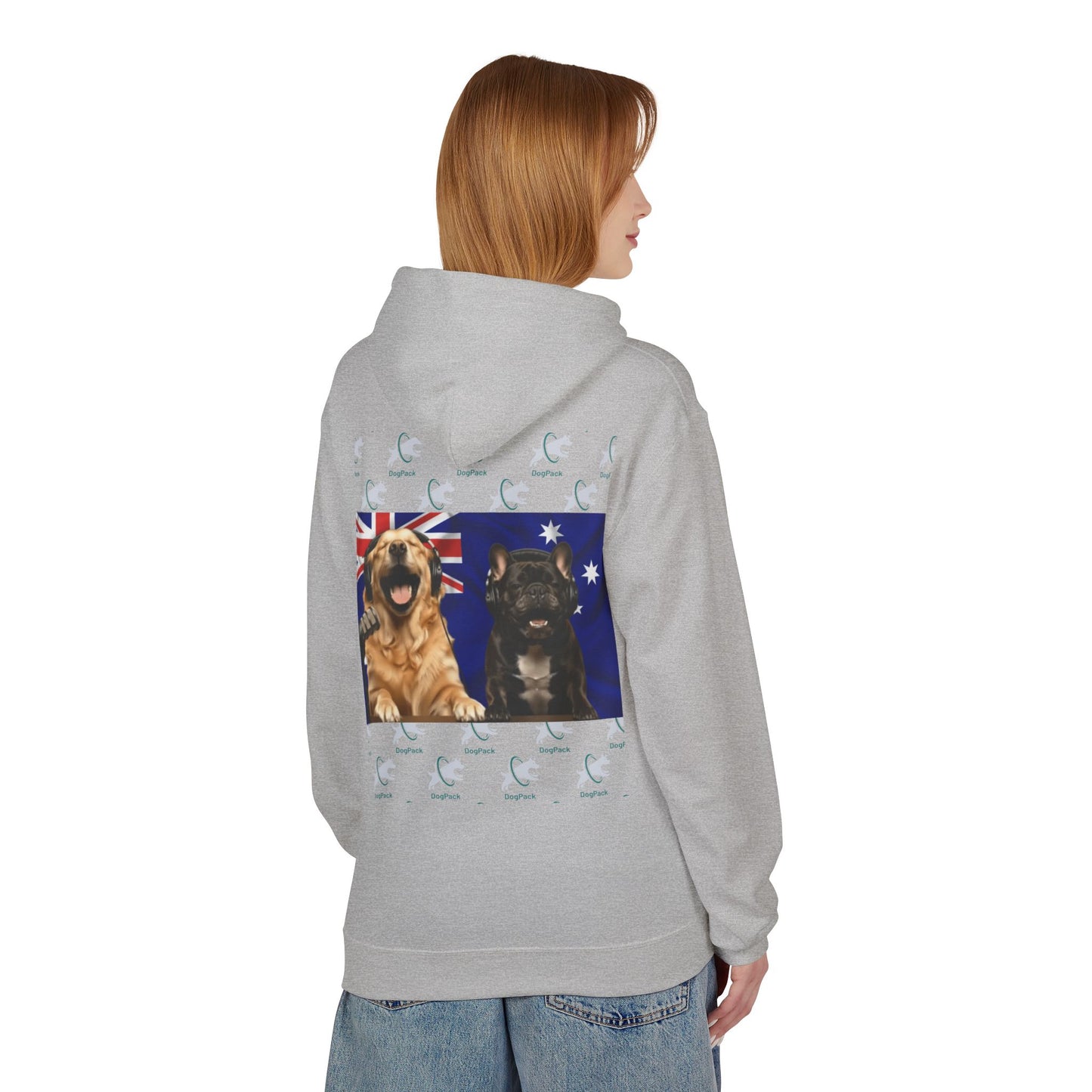 Goldie & Frenchie Repeating Pattern with Australia Flag Hoodie — Front & Back Print - Ships from Australia + New Zealand
