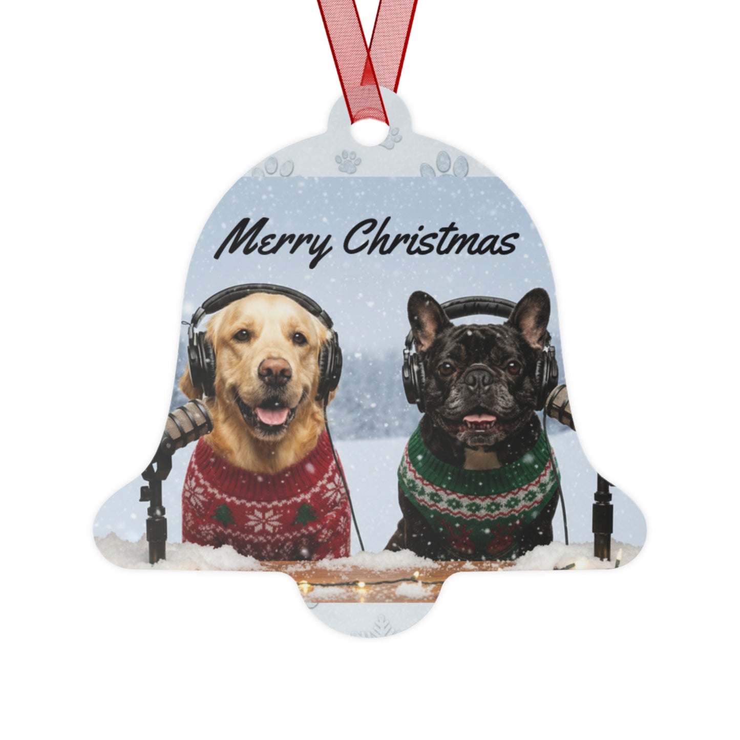 Goldie & Frenchie Metal 2-sided Christmas Ornament