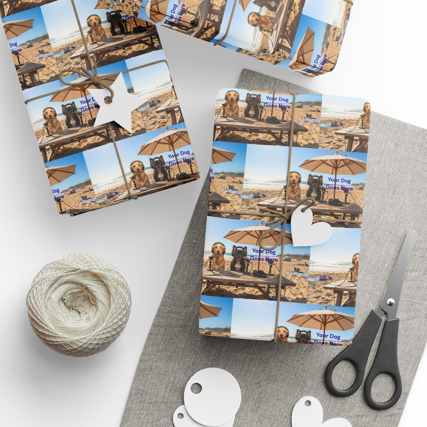 Goldie & Frenchie 'On The Beach with Your Dog' Custom Wrapping Paper Roll — Podcast Inspired Gift Wrap