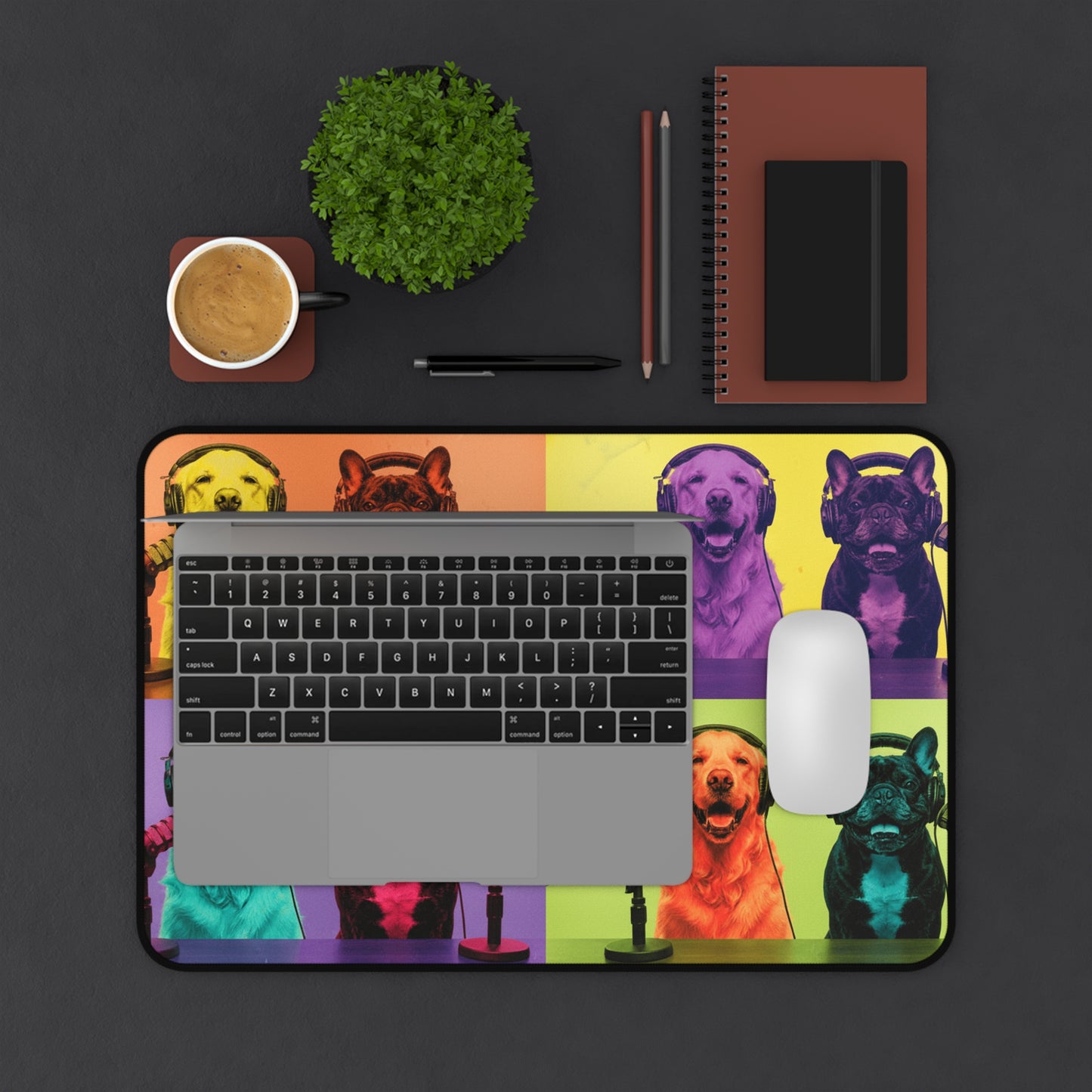 Goldie & Frenchie Warhol Inspired Desk Mat -- Colorful Pop-Art Microphone Mouse Pad