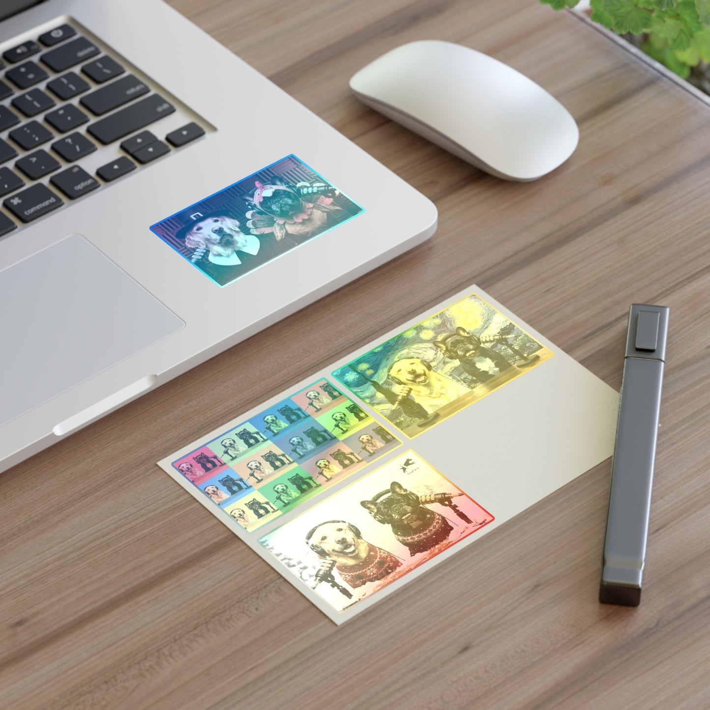 Goldie & Frenchie — Sheet of 4 Popular Stickers with backgrounds, Warhol, Van Gogh, Winter, Thanksgiving