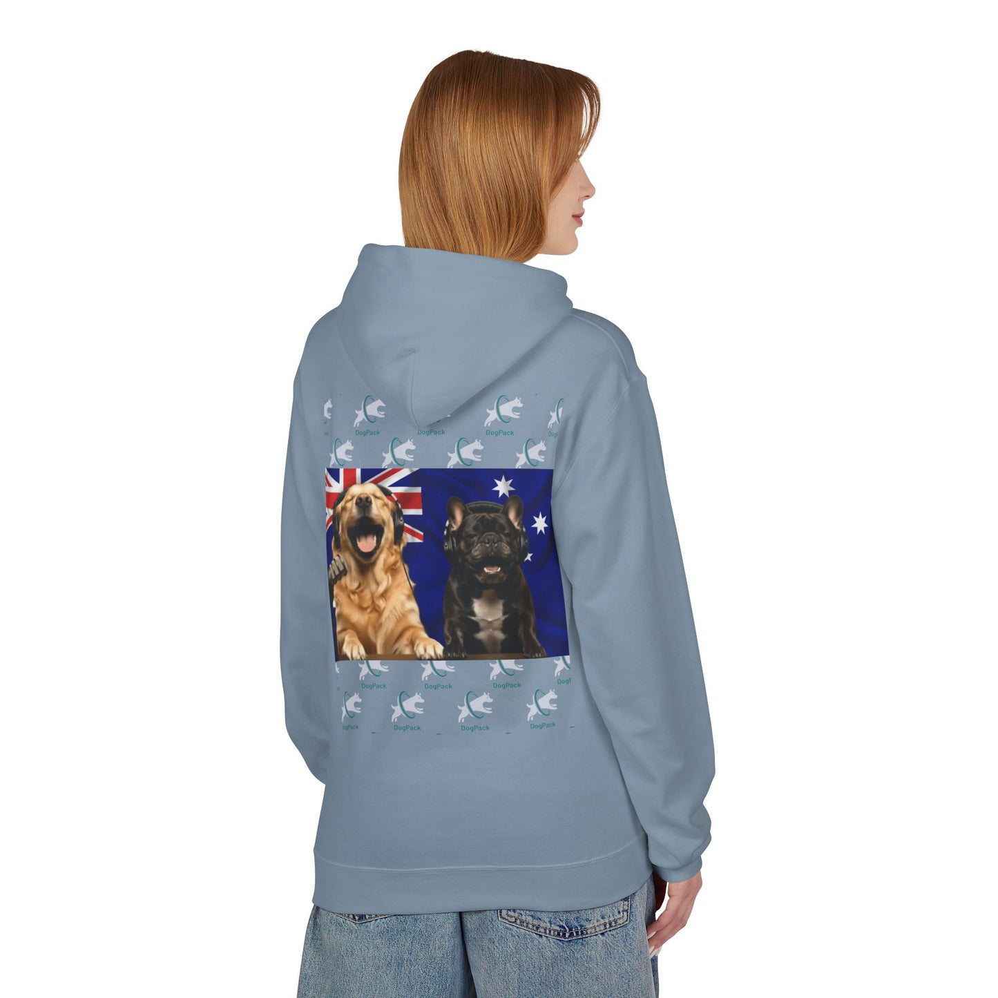 Goldie & Frenchie Repeating Pattern with Australia Flag Hoodie — Front & Back Print - Ships from Australia + New Zealand