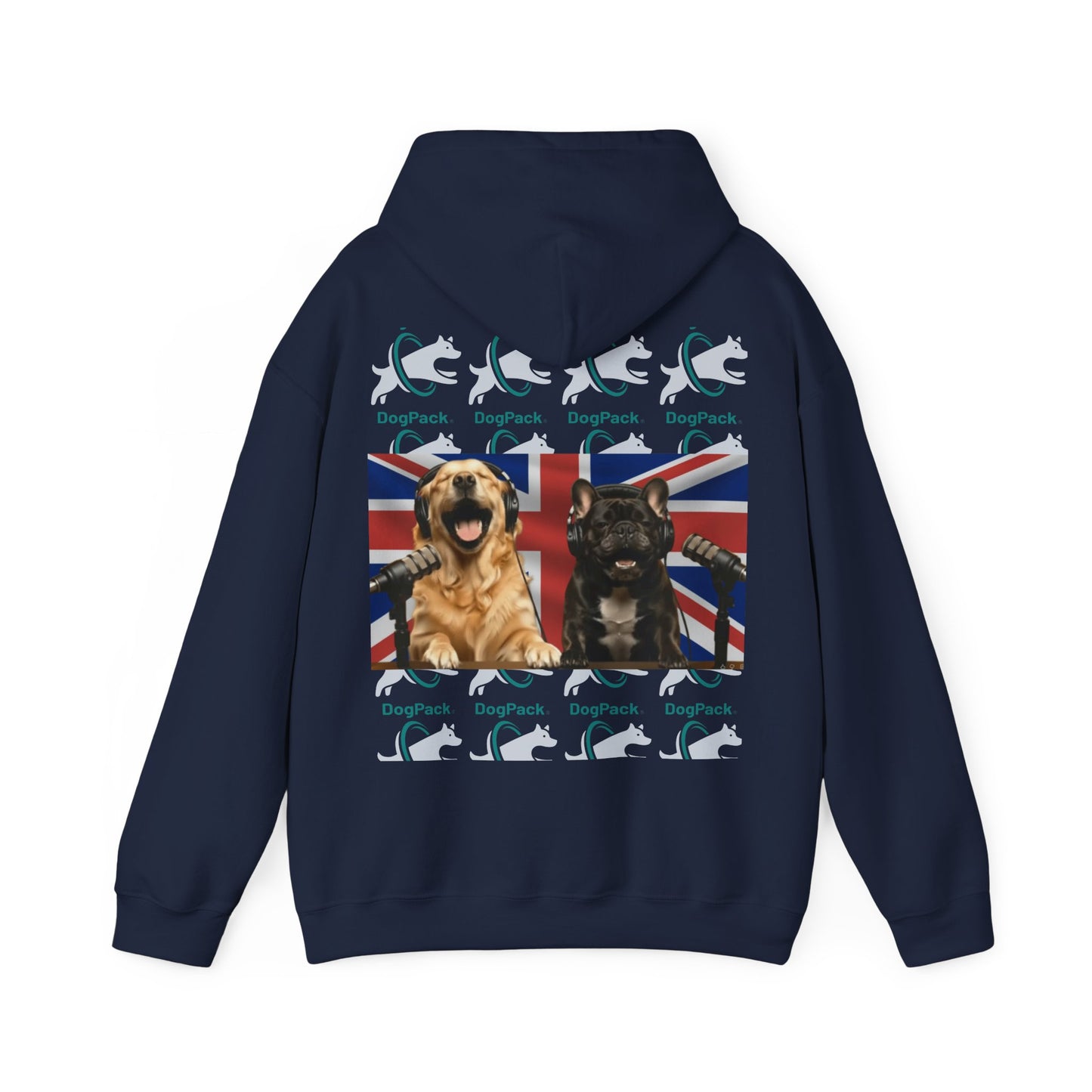 Goldie & Frenchie Repeating Pattern with UK Flag Hoodie — Front & Back Print - Ships from United Kingdom