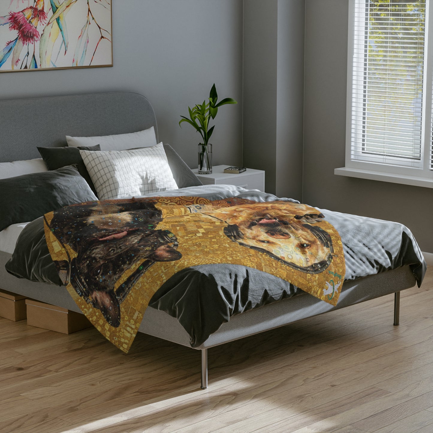 Goldie & Frenchie Klimt Style Velveteen Microfiber Blanket