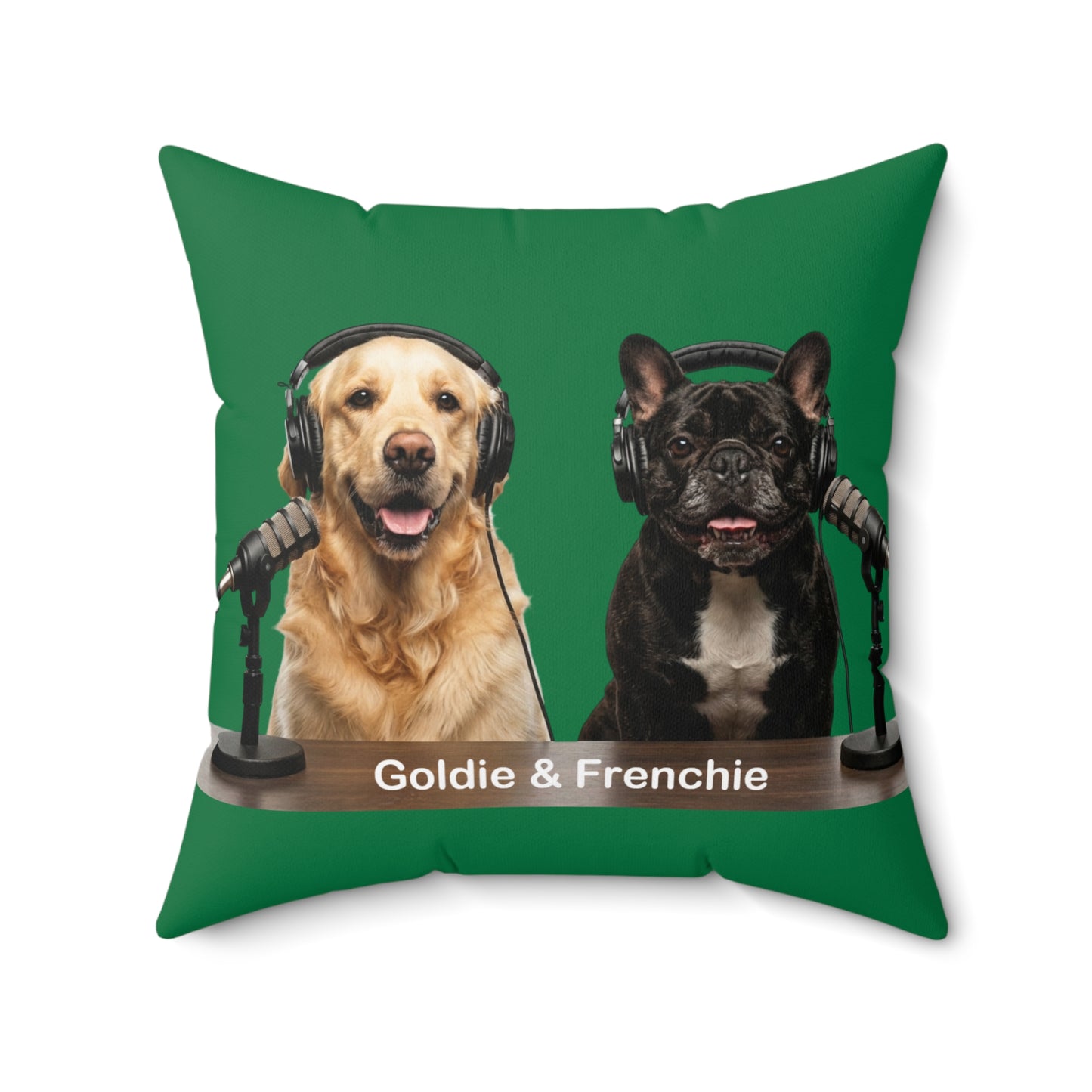Goldie & Frenchie DogPack Podcast Pillow in Green