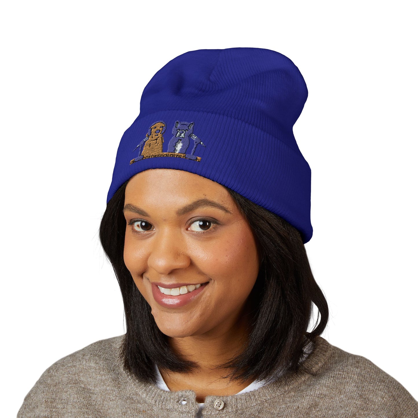 Embroidered Goldie & Frenchie Cuffed Beanie – Cozy Winter Hat with Cute Design